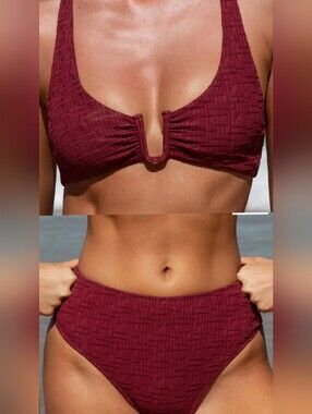 NWT Berlook Wine Red Textured Matching Bikini Set